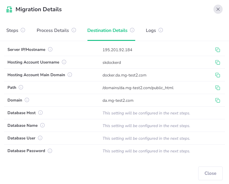 Migrations destination details - PanelAlpha Documentation